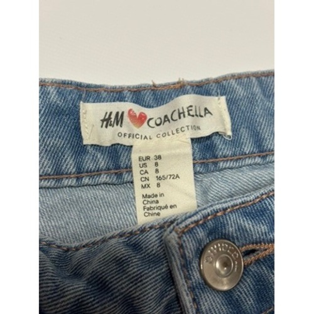 H&M Coachella Jeans Women 8 Blue Mom High Rise Distressed Ripped Raw Hem Denim - Picture 5 of 10